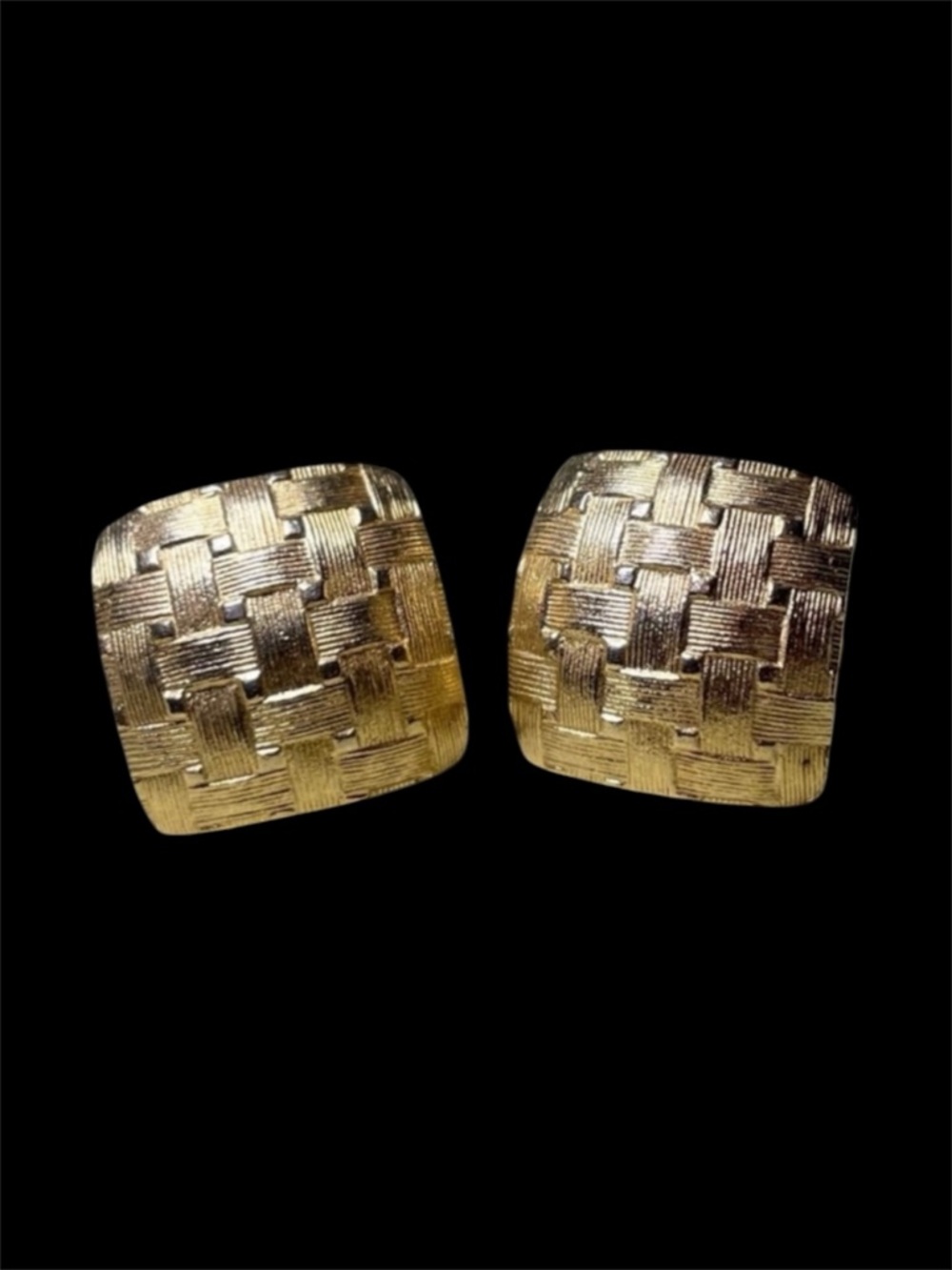 Dior vintage clip on earrings Gold Tone lattice mesh pattern Authentic